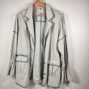 POL Women's Grey Button Up Jacket Sz S Oversized EUC Blue Stitching